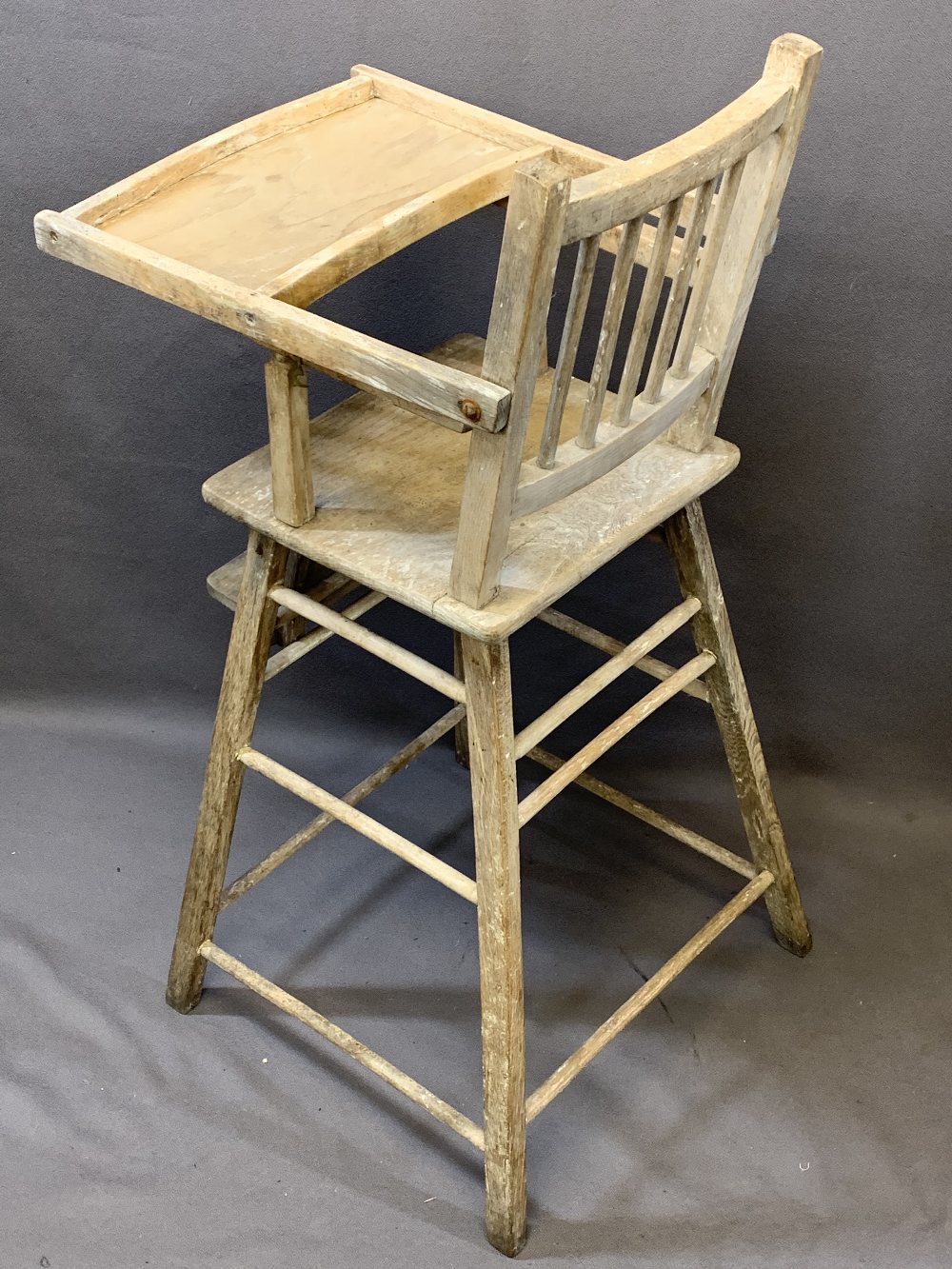 TWO CHILD'S VINTAGE HIGHCHAIRS including a metamorphic example with wheels, 101cms H, 37cms W, 47cms - Image 2 of 5