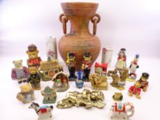 COMPOSITION COLLECTABLE BEARS, plastic Johnny Walker advertising figurine, Meerkats and a Greek