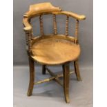 VICTORIAN CIRCULAR OFFICE ARMCHAIR the curved back with bobbin turned supports and lower turned