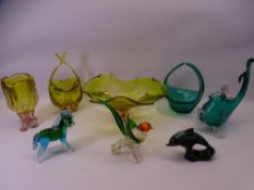 COLOURFUL VINTAGE GLASSWARE, birds, animals, bowls and vases