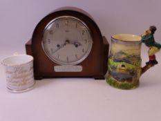 SMITHS PRESENTATION MANTEL CLOCK, musical jug and a Victorian pottery mug