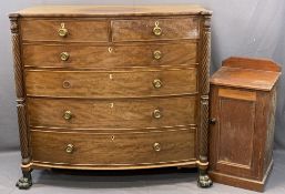 VICTORIAN BOW FRONTED MAHOGANY CHEST of two short over four long drawers and a single door