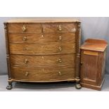 VICTORIAN BOW FRONTED MAHOGANY CHEST of two short over four long drawers and a single door