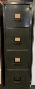 VINTAGE GREEN FOUR DRAWER METAL LOCKING FILING CABINET with keys, 131.5cms H, 39cms W, 62cms D