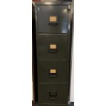 VINTAGE GREEN FOUR DRAWER METAL LOCKING FILING CABINET with keys, 131.5cms H, 39cms W, 62cms D