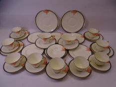 ART DECO ROYAL DOULTON 'TANGO' TEA SERVICE comprising of nine cups, eleven saucers, twelve side