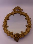 ORNATE PORTRAIT MIRROR - gilt painted metal, 48cms overall H