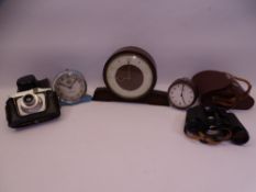 KARL ZEISS 8 X 30 VINTAGE BINOCULARS, camera and three various clocks