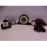 KARL ZEISS 8 X 30 VINTAGE BINOCULARS, camera and three various clocks