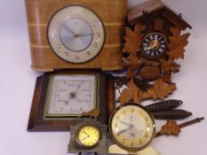 VINTAGE MANTEL CLOCKS, cuckoo clock, oak framed barometer