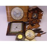 VINTAGE MANTEL CLOCKS, cuckoo clock, oak framed barometer