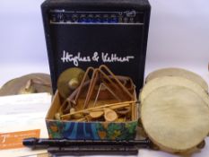 MUSICAL INSTRUMENTS - tambourines, triangles, recorders ETC and a Trinity amp by Hughes & Kettner