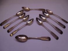 GEORGE III SILVER TEASPOONS (9) plus one other, Edinburgh hallmarks, 1809 x 4, maker J F and 1812