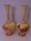 ROYAL WORCESTER ONION SHAPE VASES, A PAIR, Blush decorated with floral detail, pattern Nos 1661,