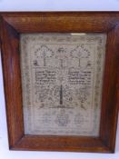 SAMPLER DATED 1824 - SARAH CLARK, RUGBY, AGED 12 YEARS in an oak frame, 57 x 47cms overall