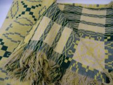 DERW PRODUCT LABEL WELSH WOOLLEN BLANKET, traditional reversible pattern in yellow and green