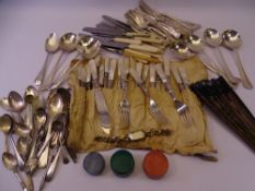 MOTHER OF PEARL HANDLE FISH KNIVES & FORKS, loose EPNS cutlery, gilt lady's watch ETC