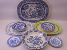 WILLOW PATTERN, Asiatic Pheasant, Royal Doulton Oakwood meat platters and a quantity of Blue & White