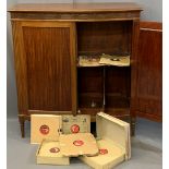 EARLY 20TH CENTURY MAHOGANY BOW FRONTED GRAMOPHONE RECORD CABINET and approximately 400 plus vintage