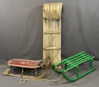 THREE CHILD'S VINTAGE SLEDGES/SLEIGHS, 121cms L the longest