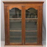 VICTORIAN MAHOGANY BOOKCASE TOP having twin glazed doors and interior adjustable shelves, 129cms