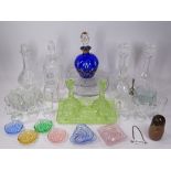VICTORIAN & LATER PRESSED, MOULDED & COLOURFUL GLASSWARE to include a Bristol Blue colour and gilt