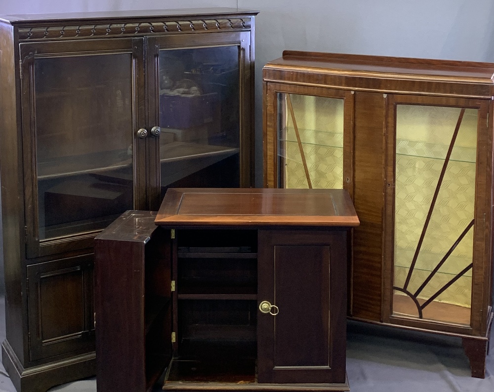 VINTAGE & LATER FURNITURE, THREE ITEMS to include a Priory style oak bookcase having two upper