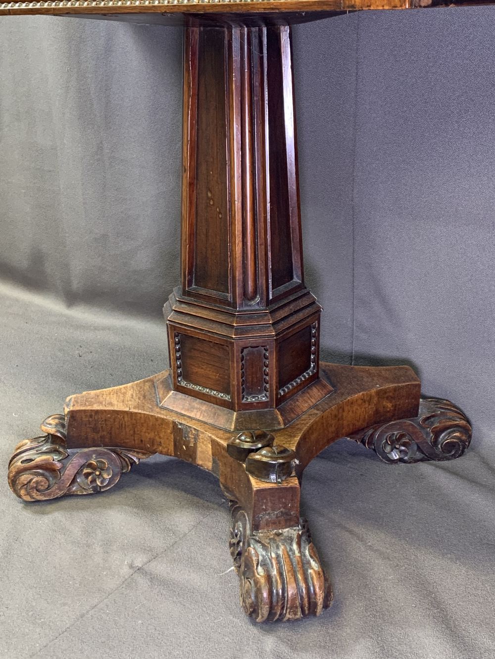 REGENCY MAHOGANY FOLDOVER TEA TABLE with beaded and scroll frieze detail on a segmented stepped - Image 3 of 3