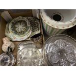 VICTORIAN POTTERY SLOP PAIL, cake comport, decorative wall plates and EPNS ware