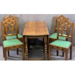 S J WARING & SONS LTD GOTHIC OAK STYLE DINING CHAIRS (4) and a vintage oak barley twist gateleg