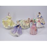 ROYAL DOULTON FIGURINES (5) - Ninette HN2379, 22cms H, Happy Anniversary HN3097, Miss Demure,