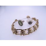 9CT GOLD & SILVER JEWELLERY, THREE ITEMS to include a gate link bracelet with padlock clasp and