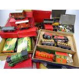 HORNBY MECCANO TINPLATE CLOCKWORK TRAIN SETS (2) with engines, carriages and rolling stock,