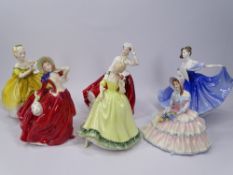 ROYAL DOULTON FIGURINES (6) - Autumn Breezes, Paula HN2906, Daydreams HN1731, The Last Waltz HN2315,