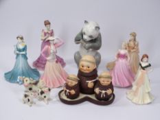 COALPORT & OTHER LADY FIGURINES, NAO Panda, Goebel's condiment set ETC