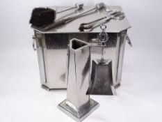 ART DECO CHROME COAL BOX & MATCHING COMPANION SET