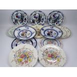 COPELAND SPODE EXOTIC BIRD DECORATED PLATES (3), an assortment of other chargers including a pair