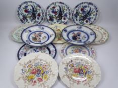 COPELAND SPODE EXOTIC BIRD DECORATED PLATES (3), an assortment of other chargers including a pair