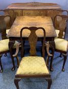 VINTAGE BURR WALNUT DINING SUITE consisting of sideboard, 92.5cms H, 140cms max W, 53.5cms D,