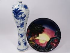 MOORCROFT POTTERY MILLENNIUM PLATE and a modern Chinese slender Blue & White vase, 22.5cms