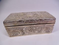 HEAVY GAUGE EMBOSSED SILVER CIGAR BOX, Birmingham 1898, Makers Arthur & John Zimmerman, 7cms H,