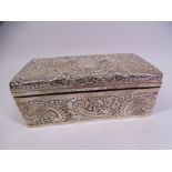 HEAVY GAUGE EMBOSSED SILVER CIGAR BOX, Birmingham 1898, Makers Arthur & John Zimmerman, 7cms H,