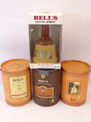 BOXED WADE WHISKY BELLS (4) WITH CONTENTS, three in canister shape presentation containers