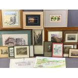 PAINTINGS & PRINTS an assortment to include antique print of Merton College, Oxford, Sir William