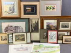 PAINTINGS & PRINTS an assortment to include antique print of Merton College, Oxford, Sir William