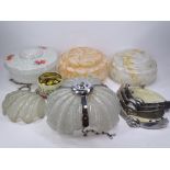 VINTAGE CEILING & WALL LIGHTS GROUP to include Art Deco shell form and chrome ceiling light and four