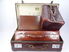 VINTAGE LUGGAGE, FOUR ITEMS to include a Gladstone type bag, two leather cases and one other