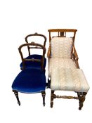 EDWARDIAN SALON CHAIRS (3) and a vintage oak footstool to include a mahogany armchair with carved