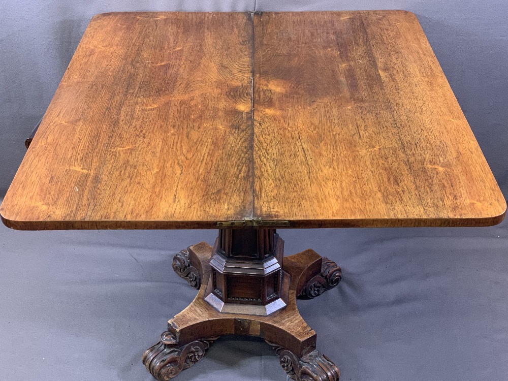 REGENCY MAHOGANY FOLDOVER TEA TABLE with beaded and scroll frieze detail on a segmented stepped - Image 2 of 3