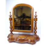 GOOD VICTORIAN MAHOGANY SWING TOILET MIRROR with lidded trinket dish to a shaped base, 60cms H,